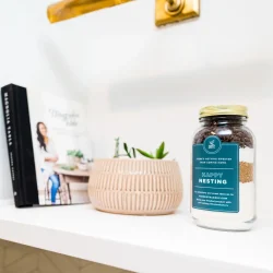 Photo of Nest Cookie Jar on a shelf.